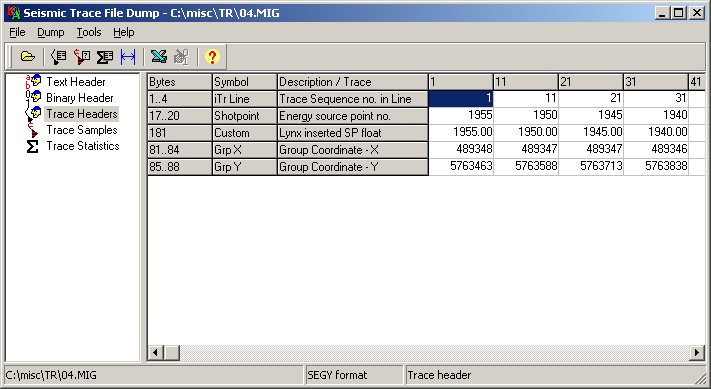 Tracedmp trace header dump