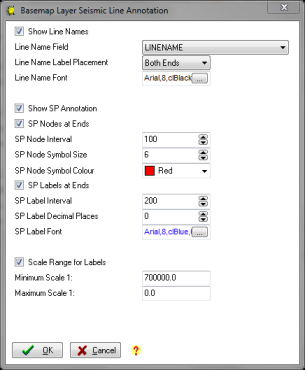 Seismap simplified seismic line and shotpoint labelling options