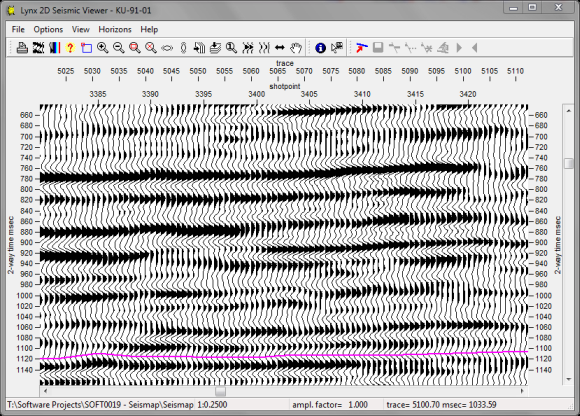 Seismap seismic viewer variable-area-wiggle display