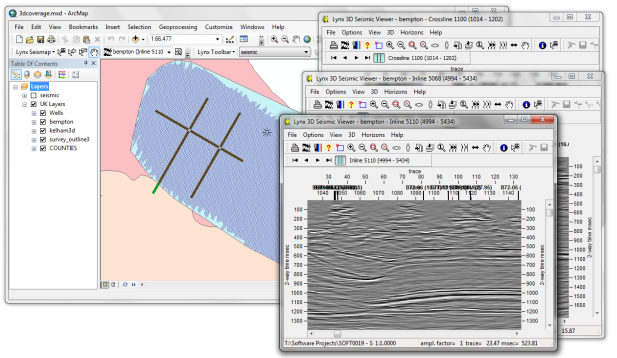 Seismap 3D seismic inline and crossline display